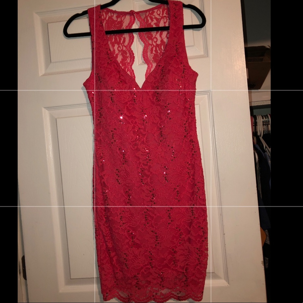 Coral, sequences homecoming dress